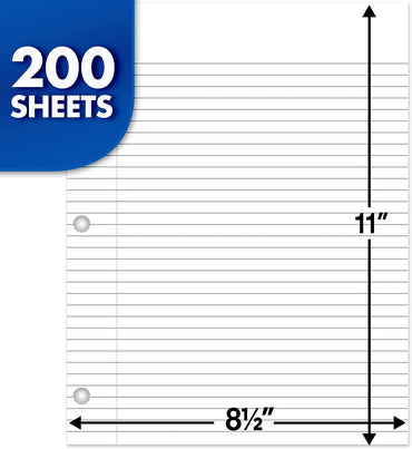 Mead Loose Leaf Paper, College Ruled Filler Notebook Paper, 8-1/2" x 11", 200 Sheets, Fits 3-Ring Binder (17208)