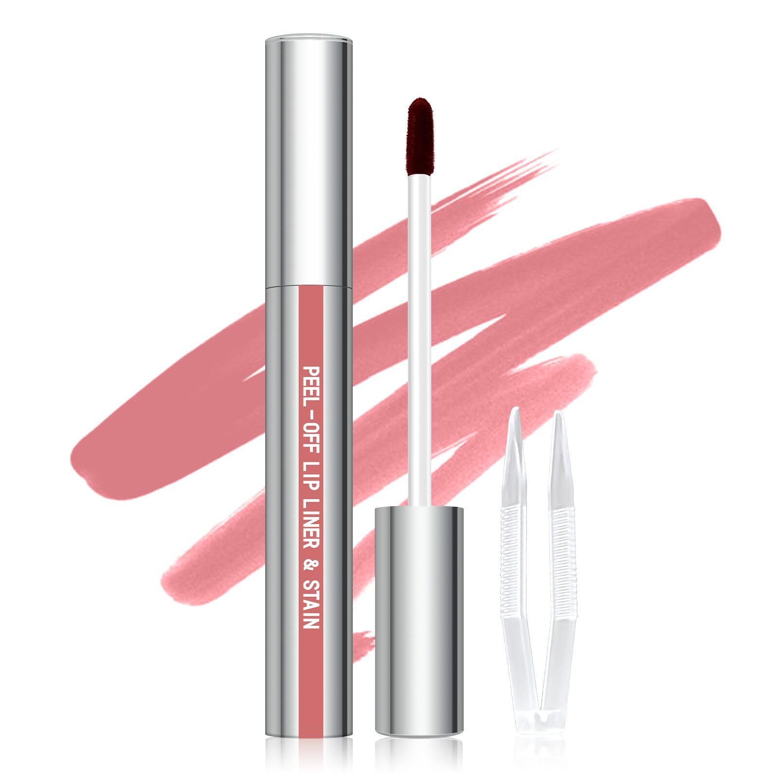 Cilrofelr Peel Off Lip Liner Stain, Long Wear Tattoo Lip Liner with Tweezer, Peel Off Lip Stain with Matte Finish, Long Lasting, Waterproof, Transfer-proof, Highly Pigmented Color (Rose)