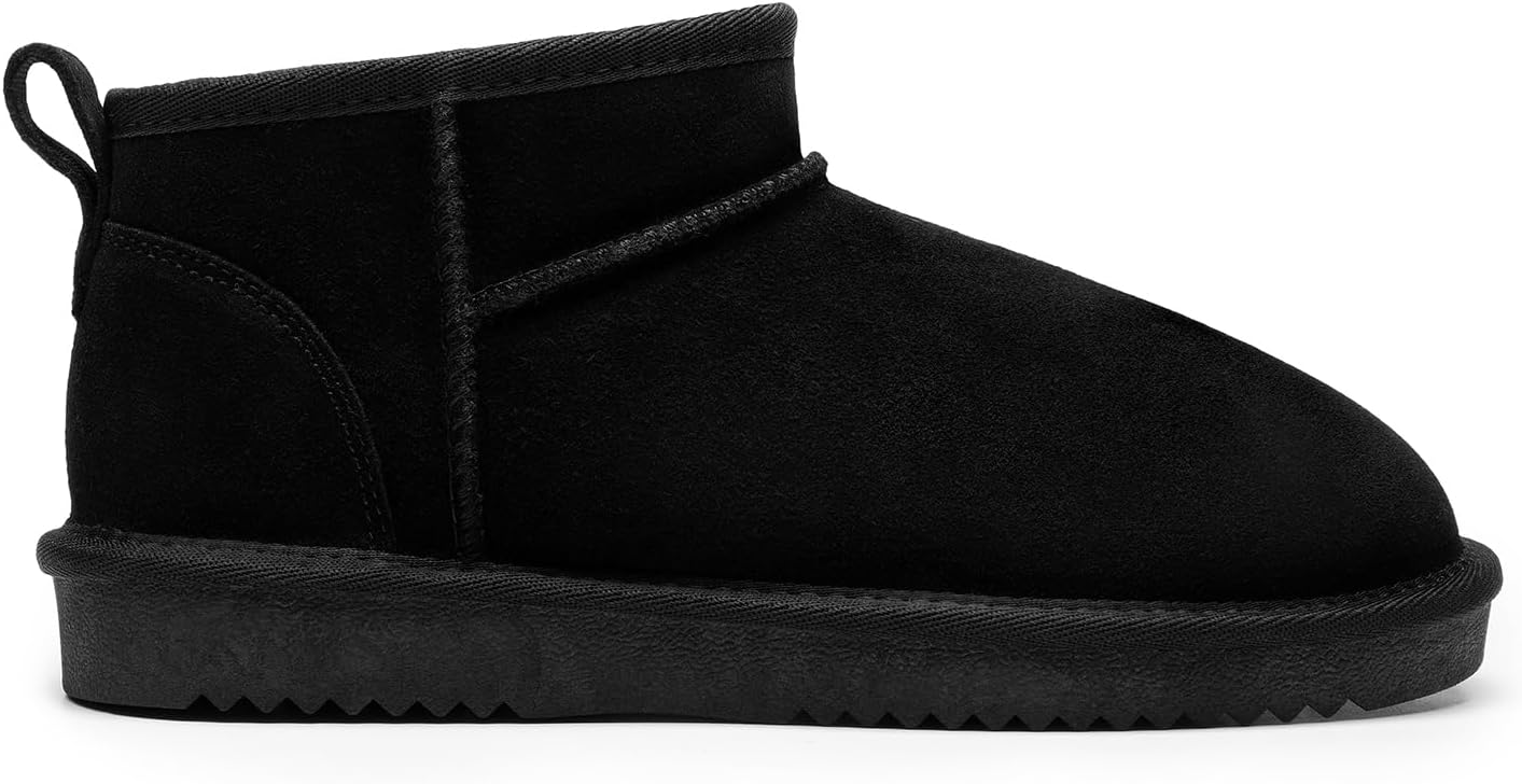 DREAM PAIRS Ankle Winter Mini Boots for Women Genuine Suede Faux Fur Lining Water Resistant Warm Snow Boots Slip On Memory Foam Comfort Booties FuzzyClassic