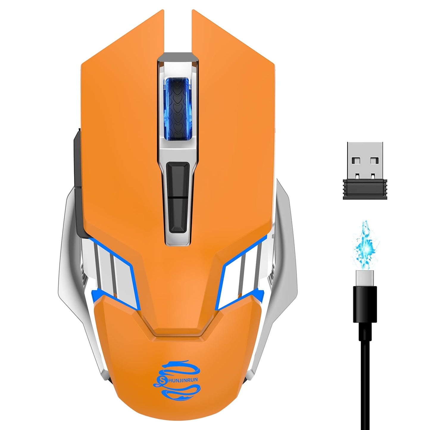 Bluetooth Gaming Mouse, RGB Rechargeable USB Wireless Mouse, Quiet Click, LED Backlit, Ergonomic, with Side Button, 6 Button, DPI Adjustable, Computer Mice for Laptop PC MacBook Chromebook - Grey