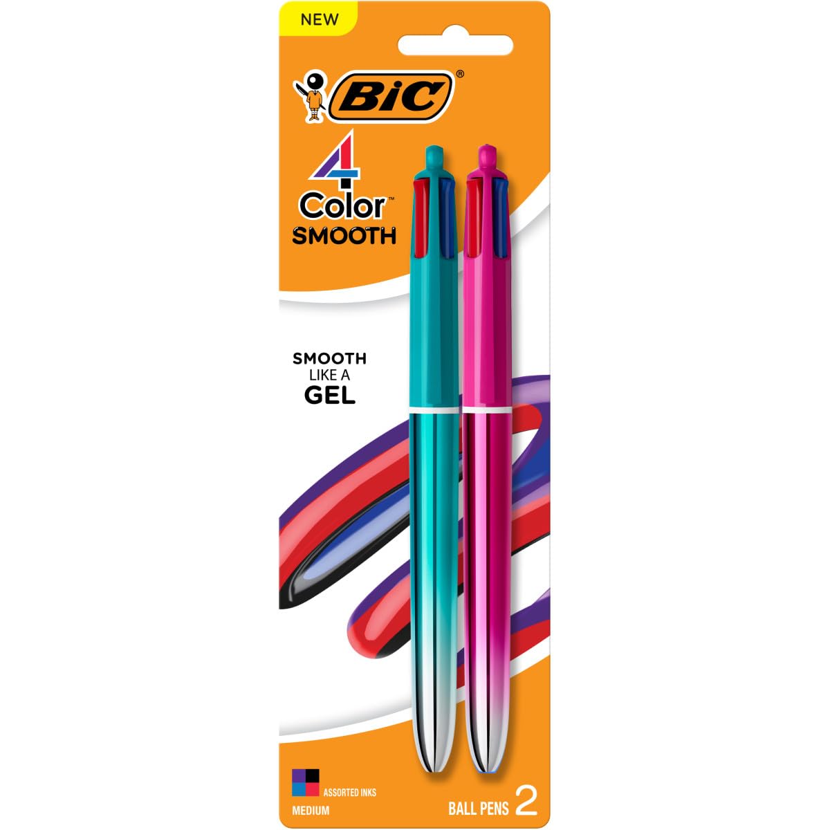 BIC 4 Color Pastel Ballpoint Pen with 1.0 mm Medium Point, Retractable, 12-Count Pack in Assorted Ink
