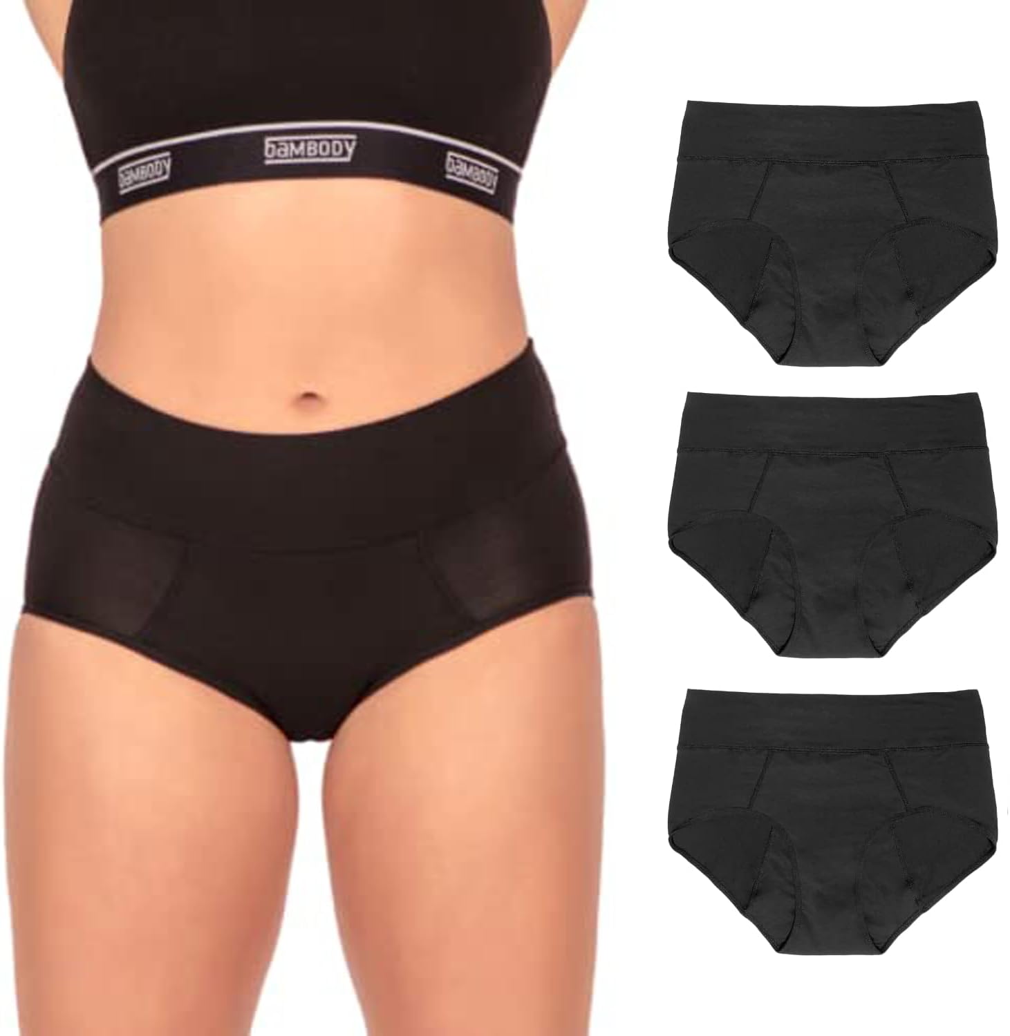 Bambody Absorbent Panties, Period Underwear for Women and Teens - All-Day Long - Overnight Protection- Postpartum, Leakproof