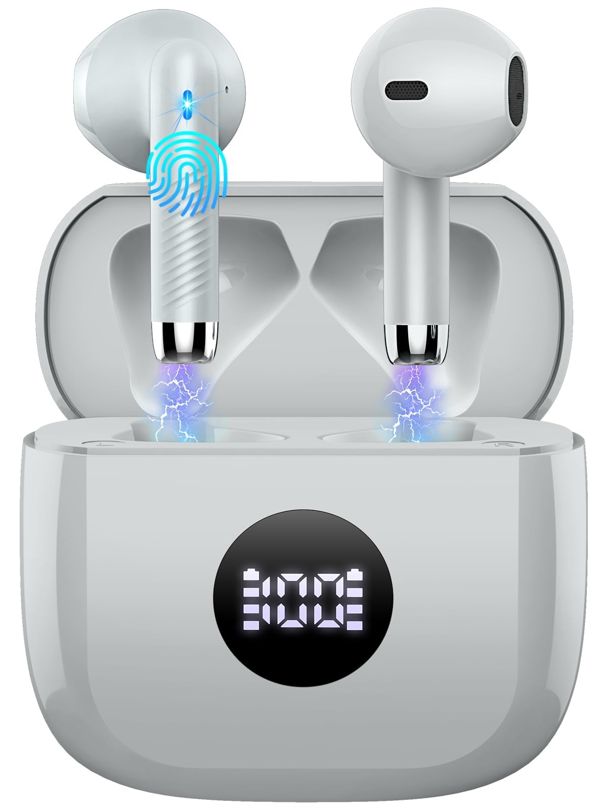 Wireless Earbuds, Bluetooth 5.4 Ear Buds LED Power Display Headphones Bass Stereo, Bluetooth Earbuds in-Ear Noise Cancelling Mic, 40H Playback Mini Case IP7 Waterproof Sports Earphones for Android iOS