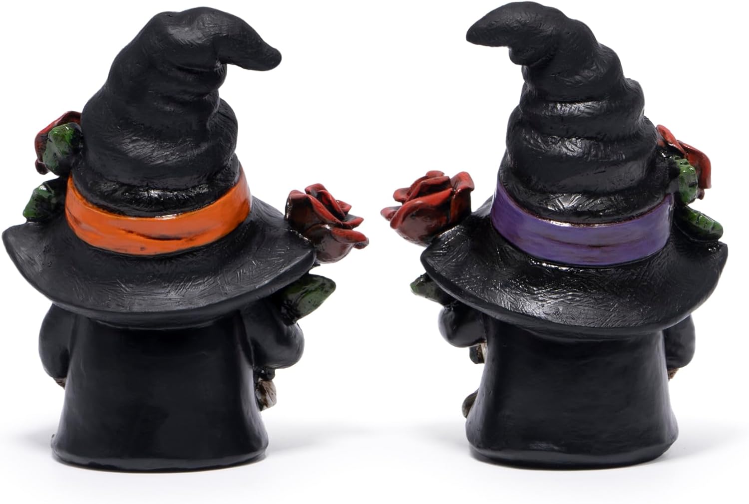 Hodao Halloween Gnomes Decorations Indoor, Resin Halloween Skull Head Handmade Figurines with Witch Hat & Rose Decor for Gift Home Bedroom Party Office Table - 2 Pcs, Black Hats