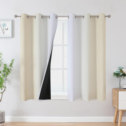 Estelar Textiler Beige and Greyish White Blackout Curtains for Living Room, Full Room Darkening Gradient Drapes for Bedroom, Thermal Insulated Ombre Grommet Curtains for Dining Room,52Wx84L,2 Panels