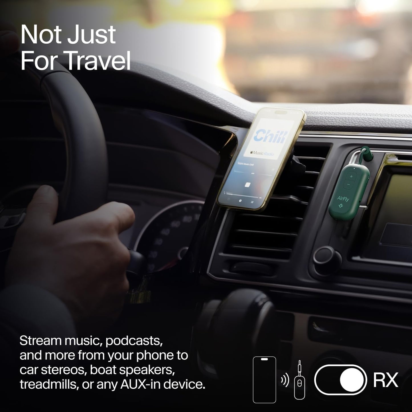 AirFly Pro 2 Deluxe – Bluetooth Adapter for Airplane, Pair 2 AirPods or Wireless Headphones – 3.5mm AUX Bluetooth Transmitter/Receiver for Cars, Boats, Treadmills, TVs – Airplane Travel Essentials