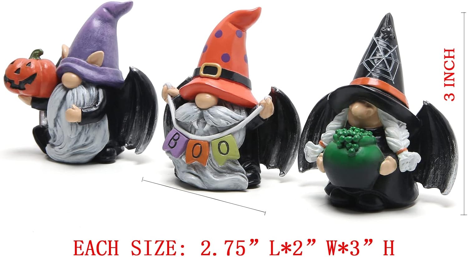 Hodao 3pcs Halloween Gnomes Decorations Handmade Scandinavian Gnome Figurines with Black Wing Boo Halloween Gnomes Figurines Decor Pumpkin Office Table Decorations Gifts