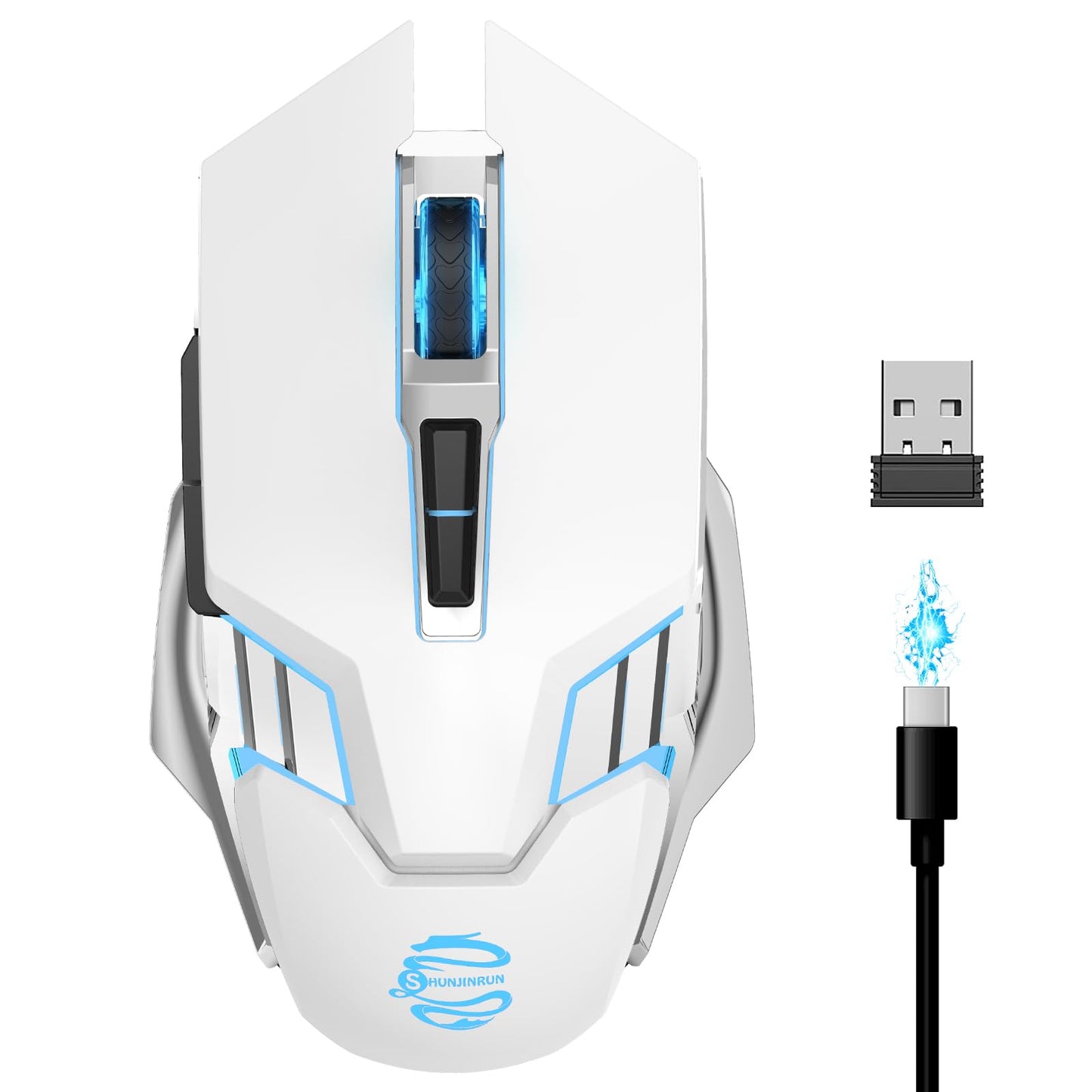 Bluetooth Gaming Mouse, RGB Rechargeable USB Wireless Mouse, Quiet Click, LED Backlit, Ergonomic, with Side Button, 6 Button, DPI Adjustable, Computer Mice for Laptop PC MacBook Chromebook - Grey