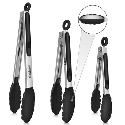 Tongs For Cooking - Heat Resistant 600 Degrees Stainless Steel Kitchen Tong,Heavy Duty Metal Locking Tongs - Perfect for Food,Salad and BBQ set of 3 (7",9" and 12") Dishwasher