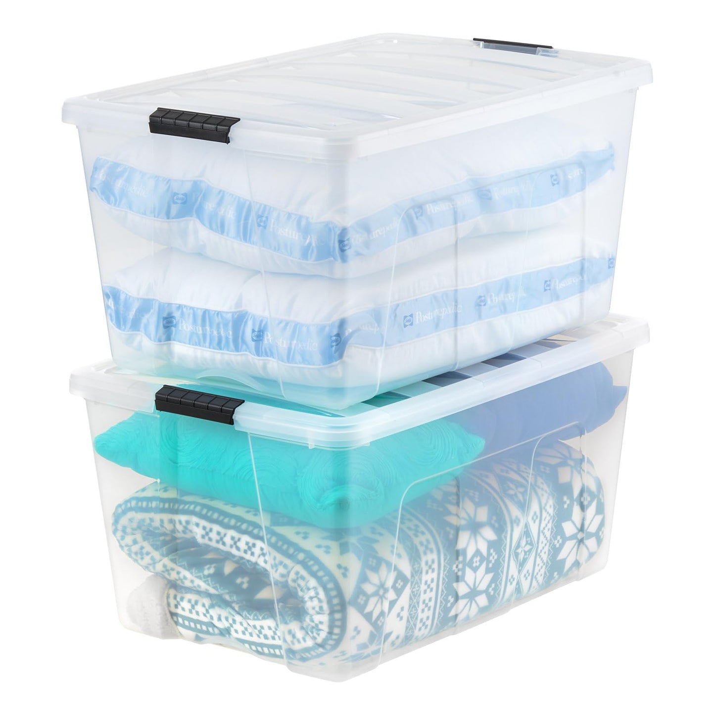 IRIS USA 13 Qt Stackable Plastic Storage Bins with Lids, 6 Pack - BPA-Free, Made in USA - Discreet Organizing Solution, Latches, Durable Nestable Containers, Secure Pull Handle - Pearl