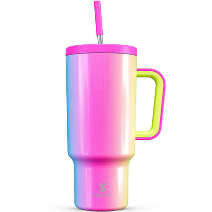 Meoky 40 oz Christmas Tumbler with Handle and Straw, Xmas Tumbler with Lid and Straw, Insulated Stainless Steel Travel Mug, Christmas Gifts for Women Men Adults (Jolly Reindeer)