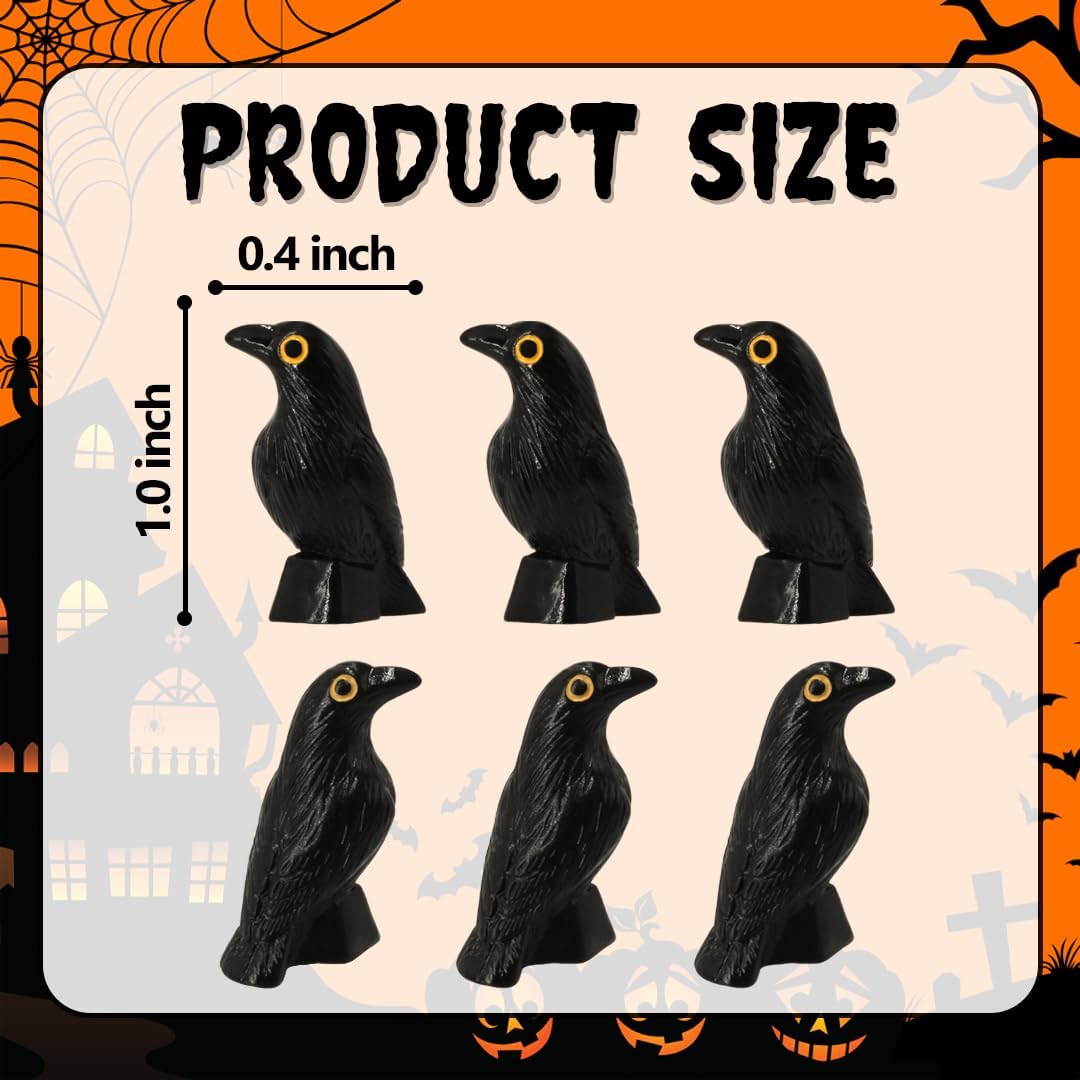 Black Crows Door Hinge Toppers Set of 6 - Spooky Black Raven Miniature Hinge Heads Decorative Topper - Magnetic Decorative Charms for Halloween Home Decor