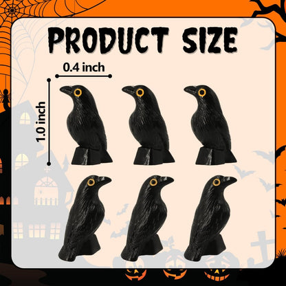 Black Crows Door Hinge Toppers Set of 6 - Spooky Black Raven Miniature Hinge Heads Decorative Topper - Magnetic Decorative Charms for Halloween Home Decor