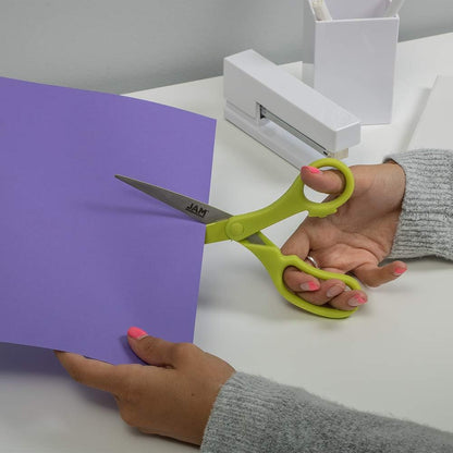 JAM PAPER Multi-Purpose Precision Scissors - 8 Inch - Neon Lime Green - Ergonomic Handle & Stainless Steel Blades - Sold Individually