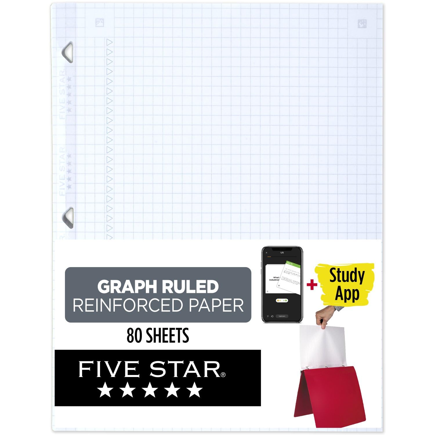 Five Star Loose Leaf Paper, Notebook Paper, Graph Paper, Reinforced Filler Paper, Fights Ink Bleed, 8.5 x 11, 100 Sheets/pack (3 count)