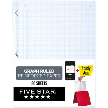 Five Star Loose Leaf Paper, Notebook Paper, Graph Paper, Reinforced Filler Paper, Fights Ink Bleed, 8.5 x 11, 100 Sheets/pack (3 count)