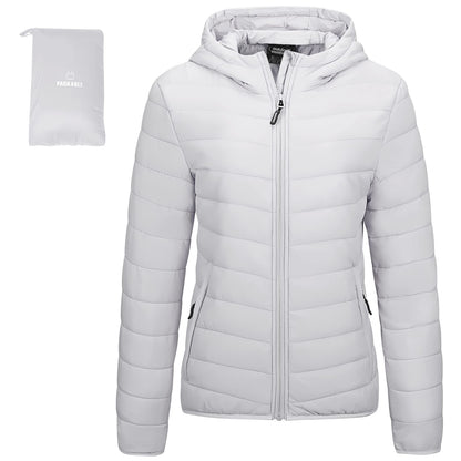 Outdoor Ventures Women's Packable Lightweight Full-Zip Puffer Jacket with Hood Quilted Winter Coat