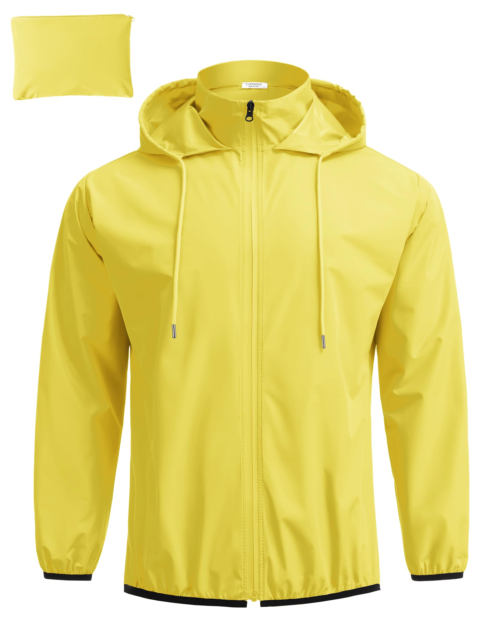 COOFANDY Men's Packable Rain Jacket Lightweight Waterproof Raincoat with Hood Travel Hiking Golf Windbreaker