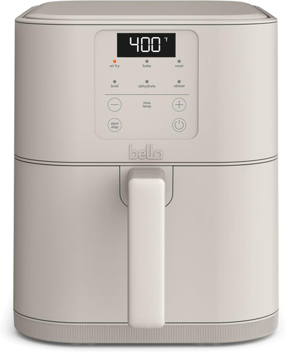 bella 6 Qt Slim Air Fryer, Fits-anywhere™ Kitchenware, EverGood™ Ceramic Nonstick Coating, Adjustable Temperature, 6 Preset Cooking Options, 60 Min Auto Shutoff w Audible Tone, 5lb Capacity, Oatmilk