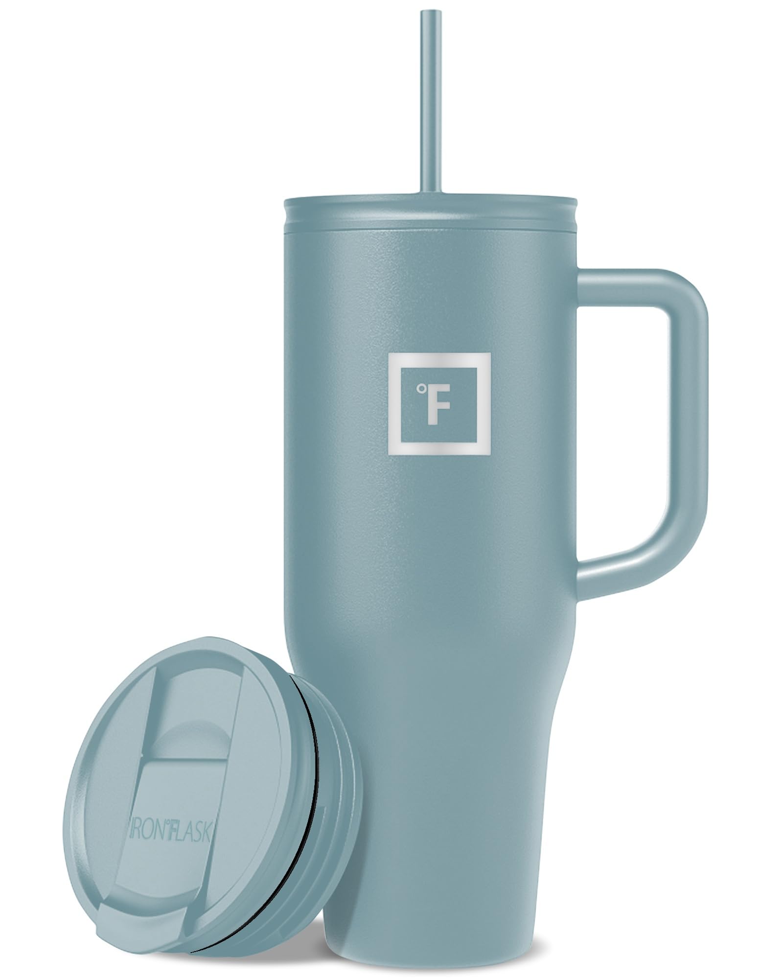 IRON °FLASK Co-Pilot Insulated Mug w/Straw & Flip Cap Lids - Cup Holder Bottle for Hot, Cold Drink - Leak-Proof - Water, Coffee Portable Travel Mug - Aurora, 40 Oz