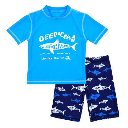 Boys Two Piece Rash Guard Swimsuits Kids Short Sleeve Sunsuit Swimwear Sets