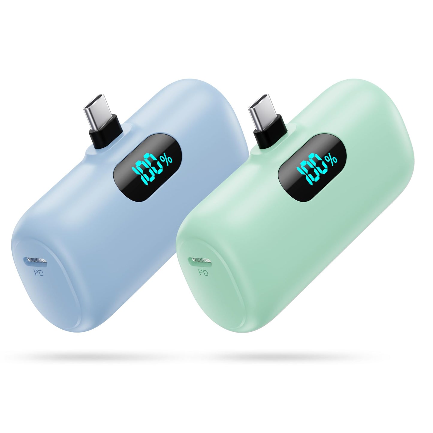[2-Pack] Mini Portable Charger 5000mAh Power Bank,3A PD USB C Cell Phone Portable Power, LCD Display Battery Pack Compatible with iPhone 16/15/15 plus/15 pro/15 pro Max/Android/Samsung/Moto/LG etc