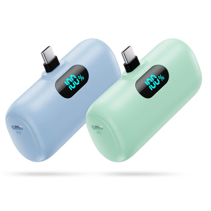 [2-Pack] Mini Portable Charger 5000mAh Power Bank,3A PD USB C Cell Phone Portable Power, LCD Display Battery Pack Compatible with iPhone 16/15/15 plus/15 pro/15 pro Max/Android/Samsung/Moto/LG etc