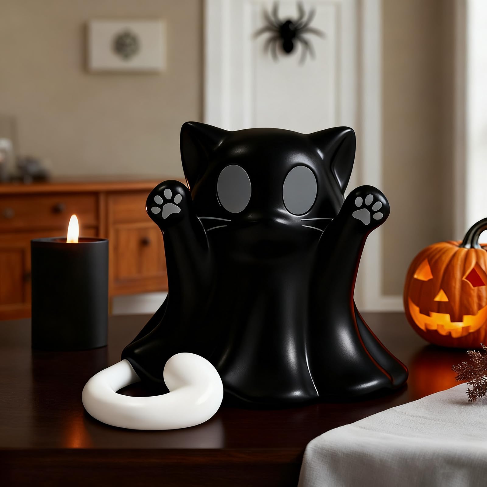 Halloween Ghost Figurine, Funny Glow in The Dark Spooky Resin Ghost with Pumpkin Basket Statue, Cute Decor for Halloween Decorations Indoor, Porch Indoor Home Decor Gifts
