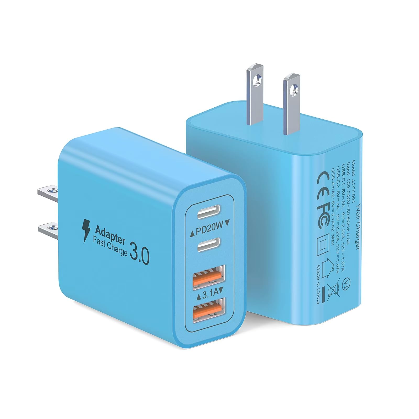 40W USB C Charger Cube, 2-Pack Wall Plug Fast Charging Block, 4-Port PD+QC Power Adapter Multiport Brick Type C Box for iPhone 16/15/14/13/12/11/Pro Max/XS/XR/8/7, Tablets, Cellphones