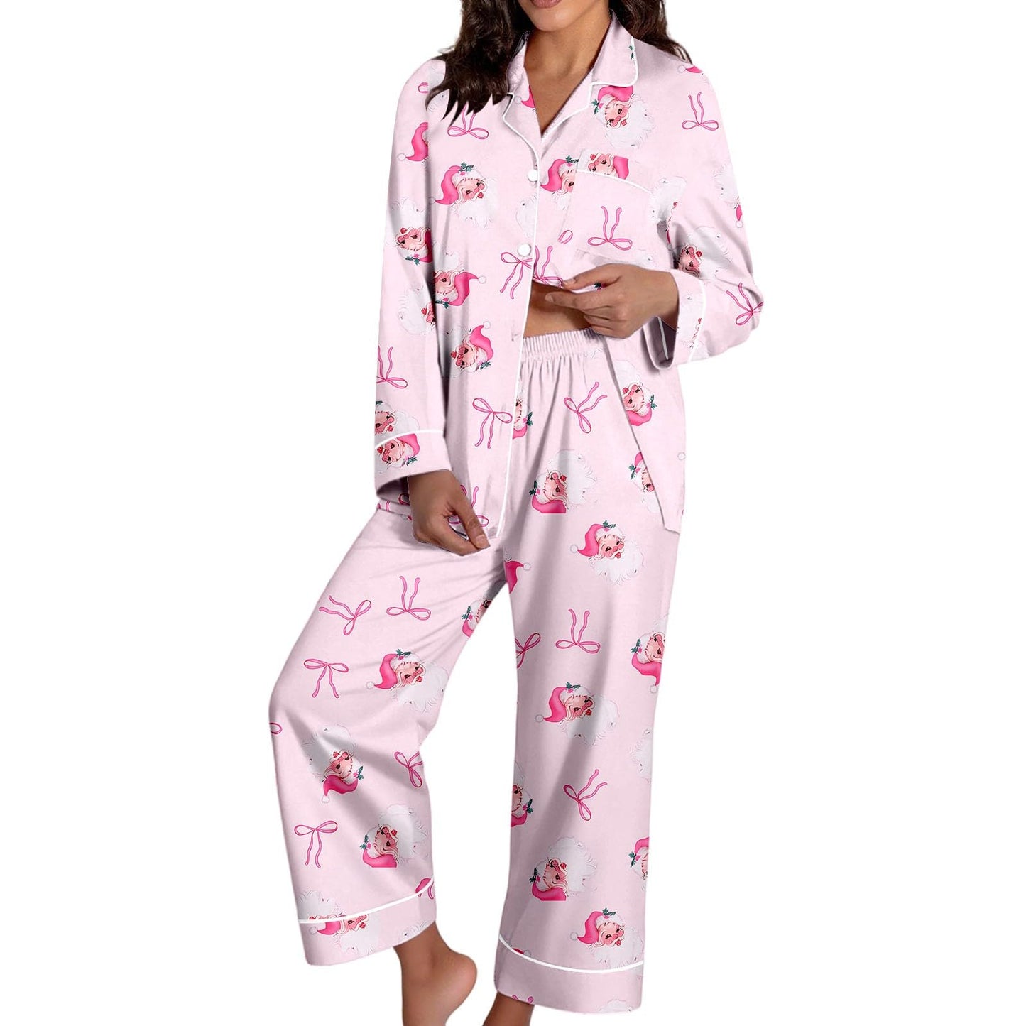 Christmas Pajamas for Women,Button up Long Sleeve Pajama Set Casual Soft Cute Xmas Print Pjs Sleepwear 2025