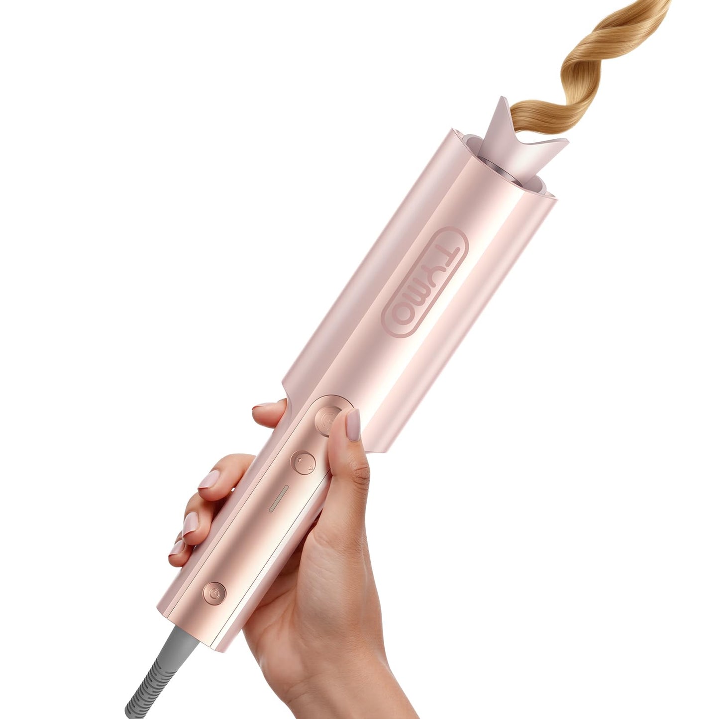 Upgraded Automatic Rotating Curling Iron - TYMO CurlPro Plus Long Barrel Curling Wand for Long Hair, Ceramic Hair Curler for Women, Anti-Scald, Tangle-Free, 600M Ionic, Dual Voltage, Gold, 1 Inch