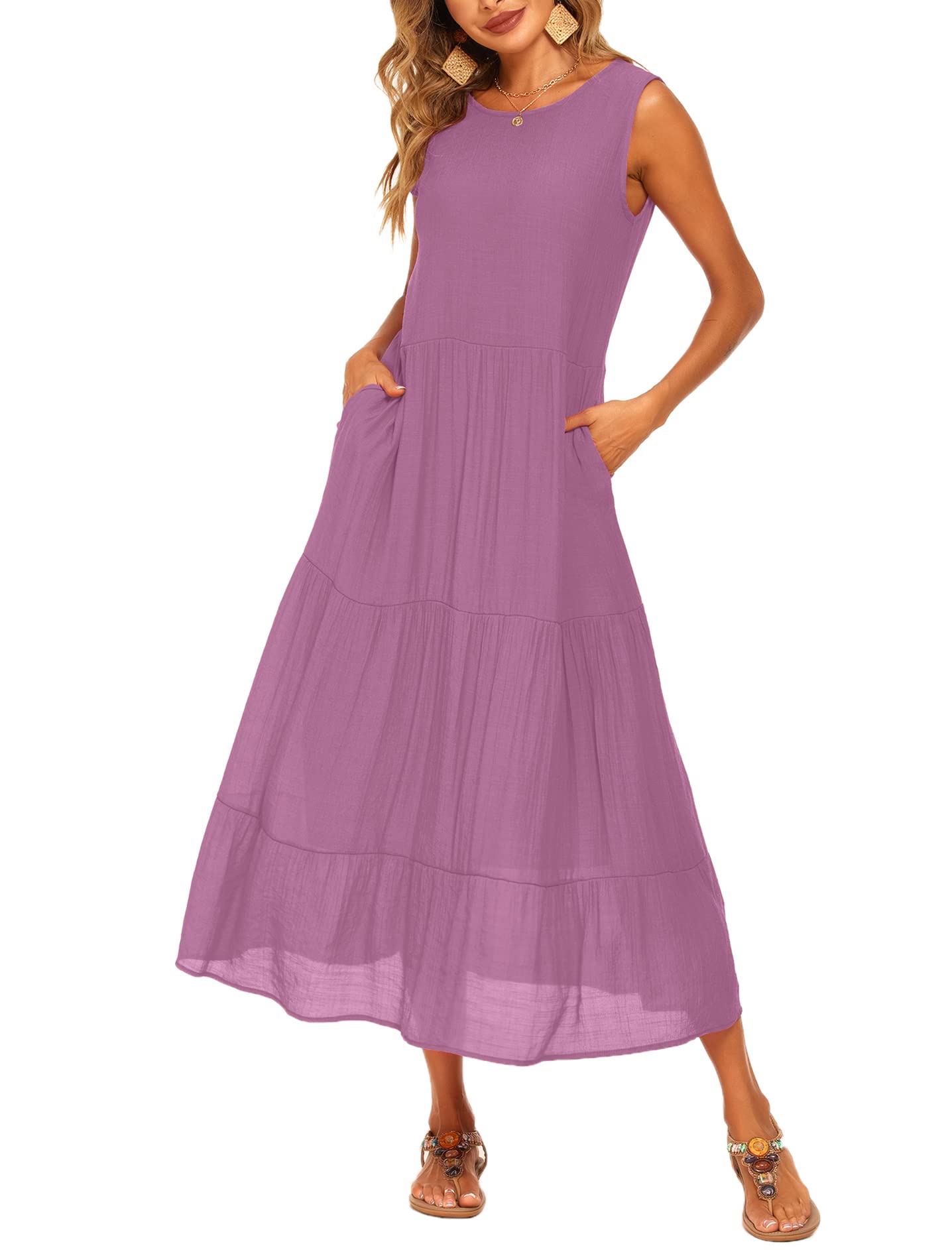 Halife Women's Summer Casual Maxi Dresses Flowy Ruffle Boho Long Dresses with Pockets