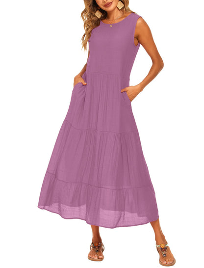 Halife Women's Summer Casual Maxi Dresses Flowy Ruffle Boho Long Dresses with Pockets