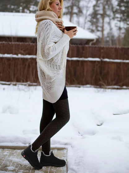 SHIBEVER Winter Boots for Women: Black Warm Fur Lined Slip on Ankle Snow Boots Comfortable Waterproof Outdoor Shoes Size