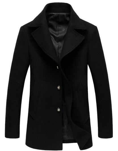 chouyatou Men's Classic Notched Collar Double Breasted Wool Blend Pea Coat