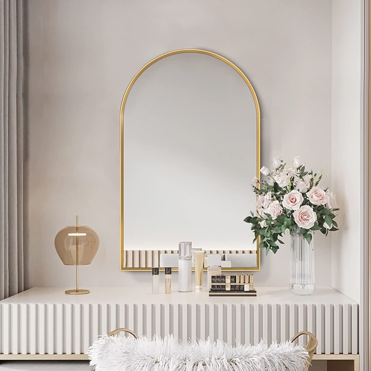 TinyTimes 64''x21'' Arched Full Length Mirror with Stand, Full Body Mirror, Mirrors Full Length Floor Freestanding, Wall Mounted Mirrors for Bedroom Living Room Cloakroom (Gold)