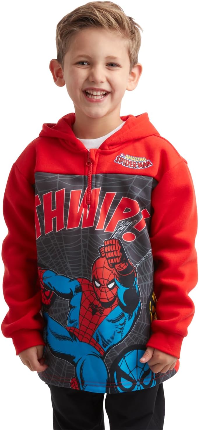 Marvel Boys Spiderman Hoodie - Captain America Spidey Iron Man Hulk Quarter Zip Sweatshirt Graphic Hoodies for Toddler & Kid