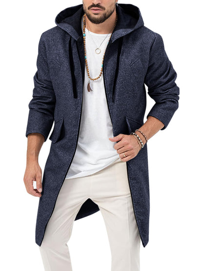 ZIWOCH Mens Trench Coat Wool Blend Hoodie Long Jacket Full Zip Winter Classic Business Overcoat