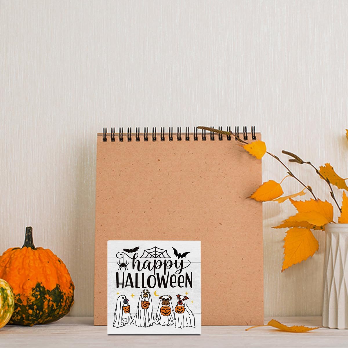 Cute Halloween Decor, Happy Halloween Dog Decorations, Spooky Ghost Decor for Home Office, Spider Webs Scary Decorations 5 x 5 inches A11