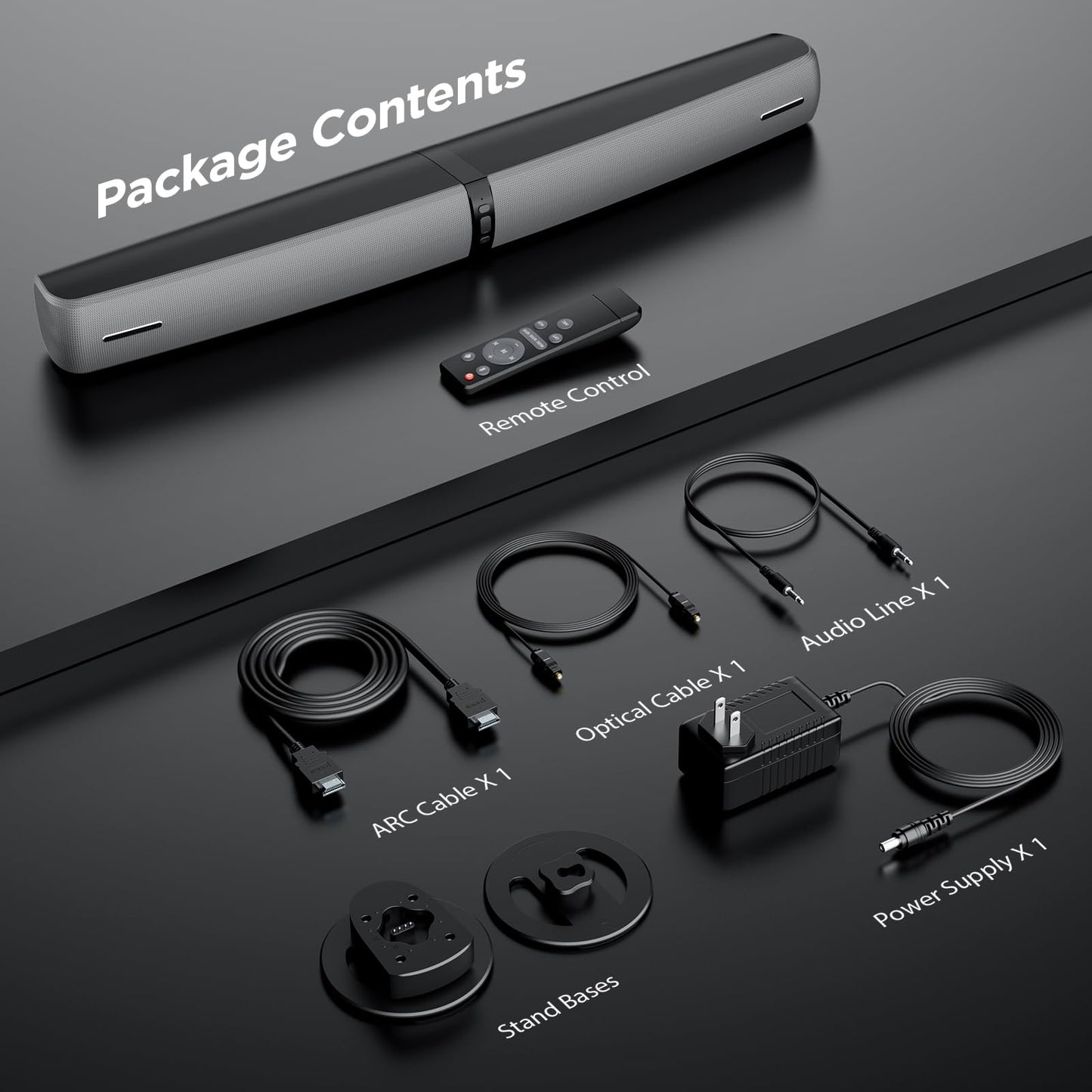 Sound Bar for Smart TV,90W Soundbar with Bluetooth/ARC/Optical/AUX Connect, Auto Volume Boost, 3 Customizable Equalizer Modes, 2 in 1 Detachable Soundbar for TV/PC/Gaming/Projectors