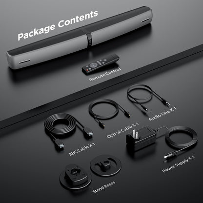 Sound Bar for Smart TV,90W Soundbar with Bluetooth/ARC/Optical/AUX Connect, Auto Volume Boost, 3 Customizable Equalizer Modes, 2 in 1 Detachable Soundbar for TV/PC/Gaming/Projectors