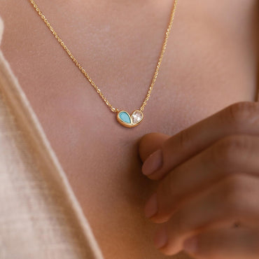 MYEARS Women Gold Necklace Heart Pendant Double Waterdrop Cubic Zirconia 14K Simple Dainty Chain Everyday Trendy Jewelry