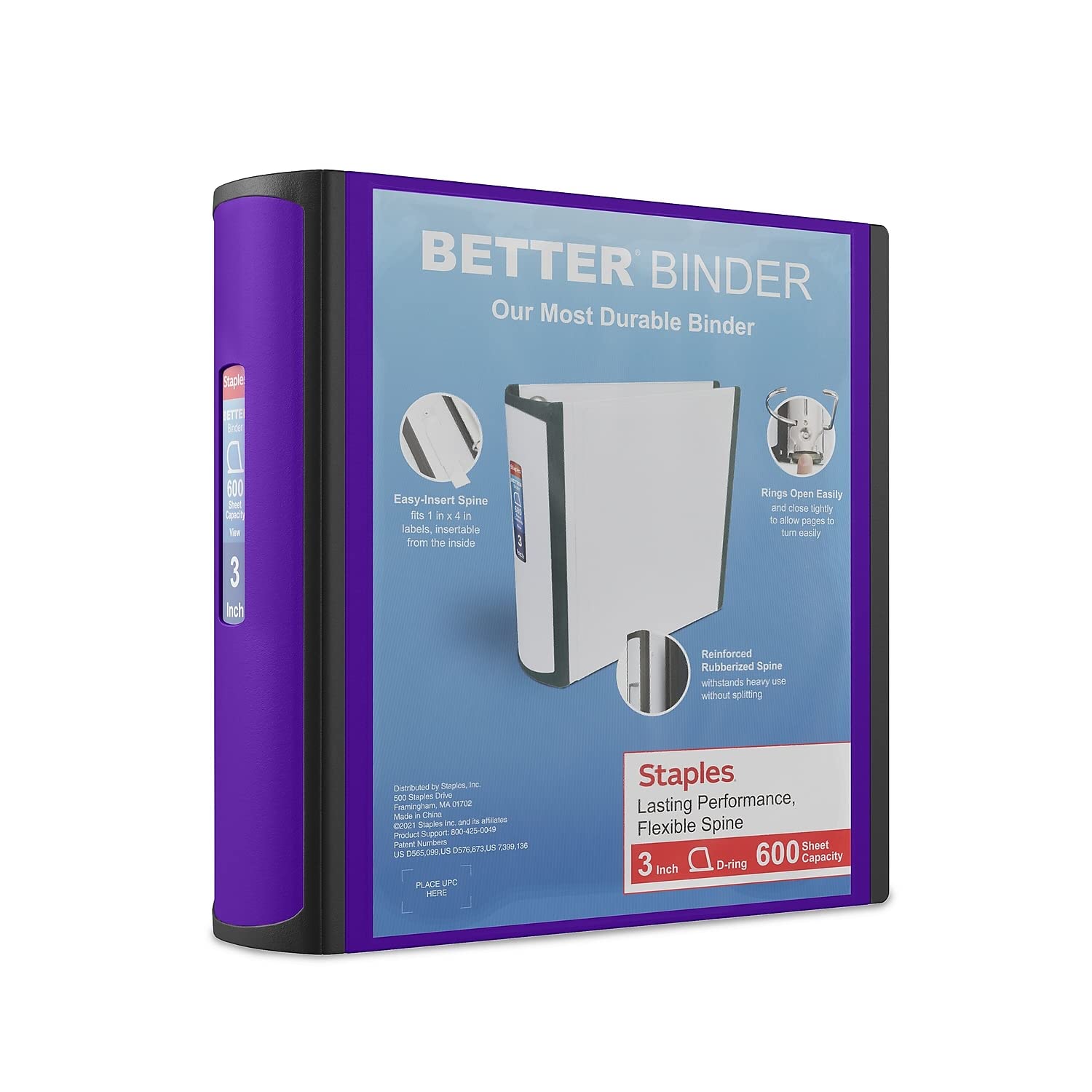 STAPLES 3 Inch BetterView Binder with D-Rings (Teal)