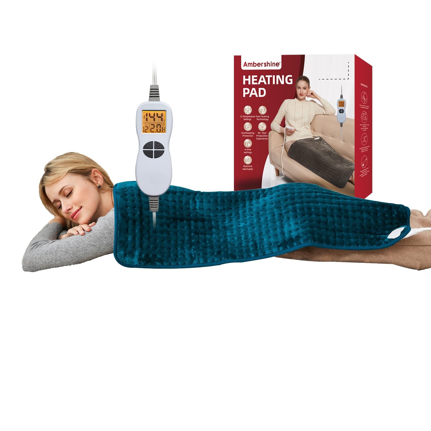 Ambershine 26"x35" XXXL King Size Neck& Shoulder& Back Heating Pad with 12 Temperature Settings& 4 Auto-Off Countdown Timers, Pain Relief for Back/Neck/Shoulder, Christmas gift for mom dad (Dark Gray)