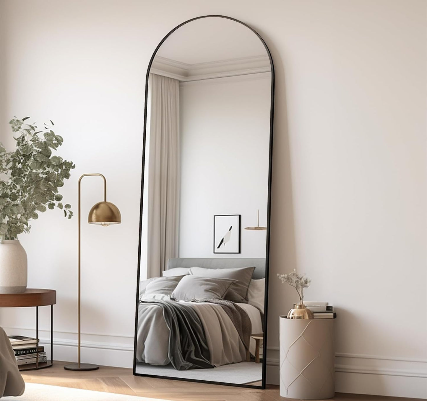 TinyTimes 64''x21'' Arched Full Length Mirror with Stand, Full Body Mirror, Mirrors Full Length Floor Freestanding, Wall Mounted Mirrors for Bedroom Living Room Cloakroom (Gold)