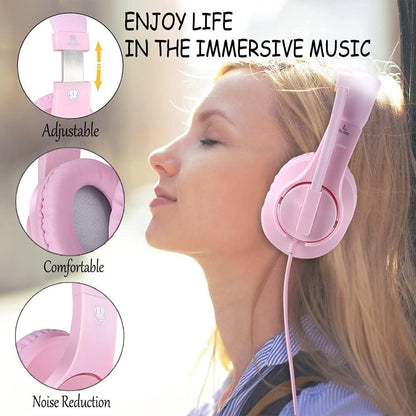 H-10 Gaming Headset for PS4, Xbox One, PC, PS5, Nintendo Switch, Stereo Wired Noise Cancelling Over Ear Headphones with Mic for Kids Adults, Bass Surround, Soft Memory Earmuffs, Pink