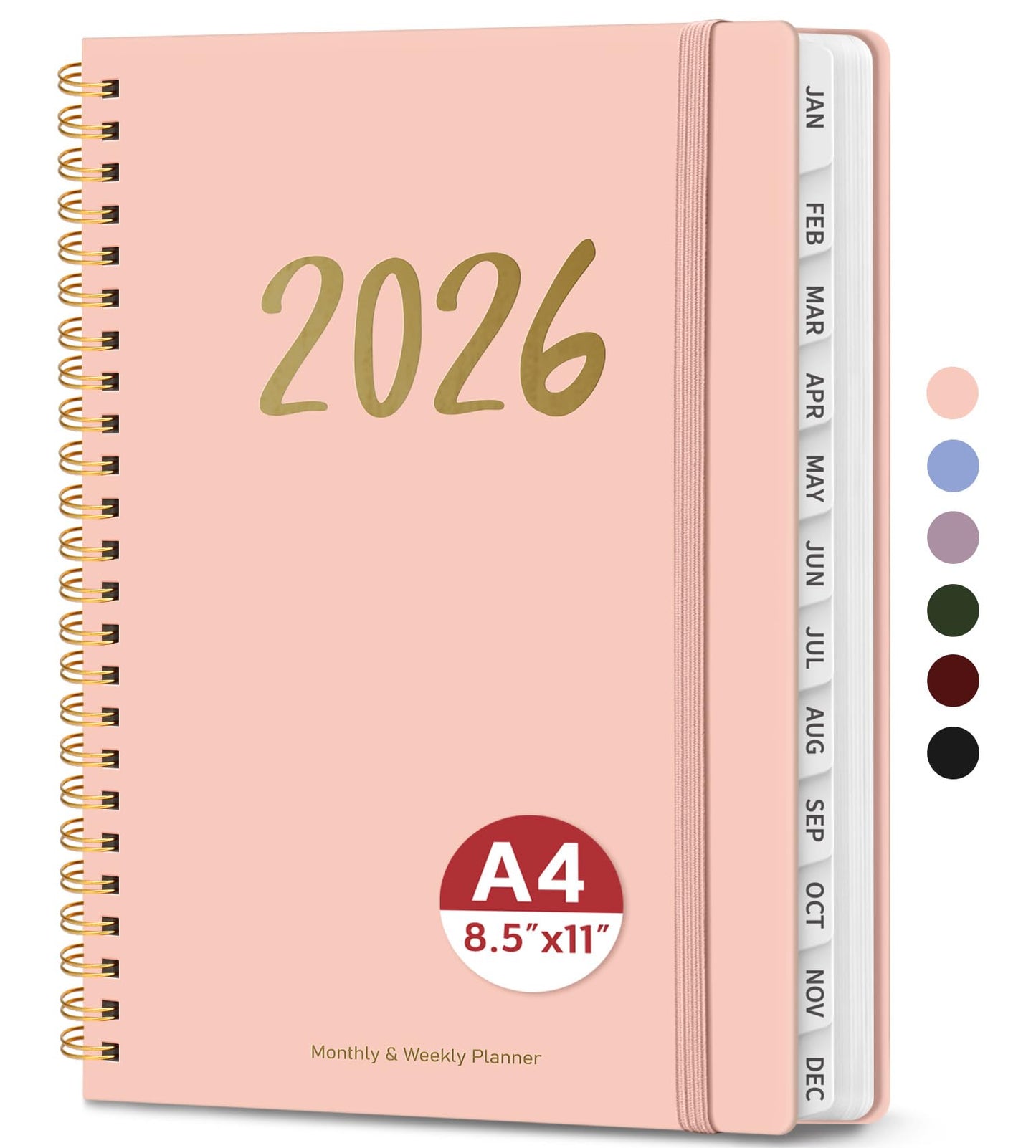 Hardcover 2026 Planner, Weekly and Monthly Calendar, Jan - Dec 2026 Planner Book with Tabs for Women, Inner Pocket, Spiral Bound, Perfect for Office/Home/School Supplies, Petals, A5, 6.3" x 8.5"