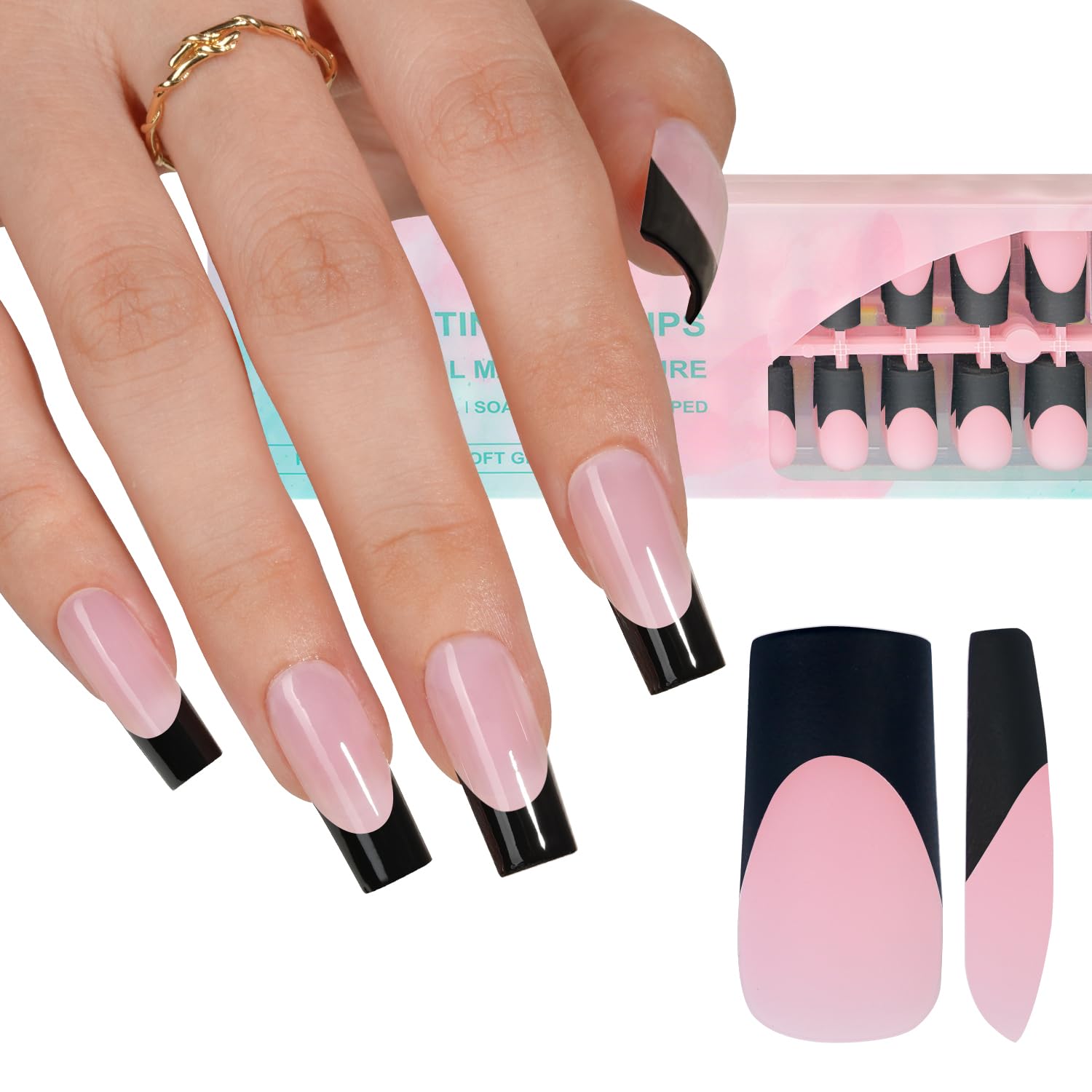 Misssix French Gel Nail Tips, 240Pcs French Tip Press on Nails Long Square Pink, No Need to File Tips Pre-lasting, Fake Nails for Nail Art DIY 15 Sizes