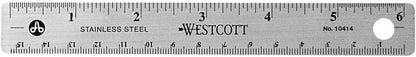 Westcott 10414 Stainless Steel Metal Ruler with Non-Slip Cork Base, 6 in