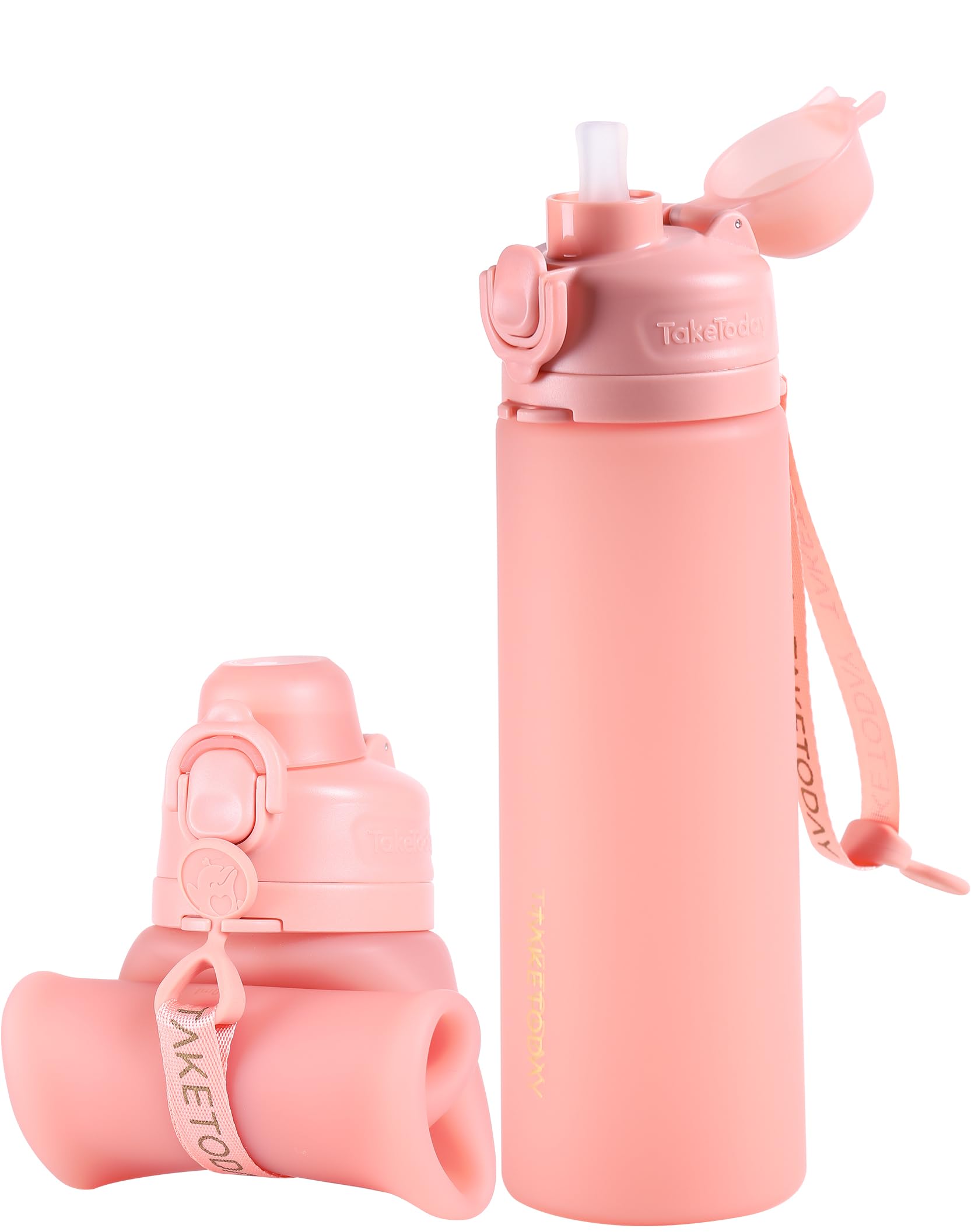 Collapsible Water Bottles 20oz, Leak Proof, BPA-Free, Foldable Silicone Travel Water Bottle with Straw Strap for Cycling, Hiking, Outdoors
